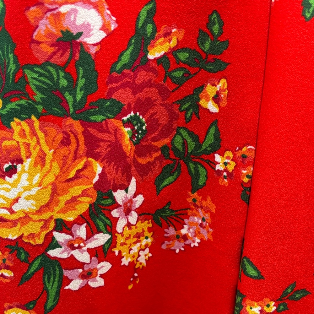 Betsey Johnson Red Fire Flower Milkmaid Mini Dress Floral Puff Sleeve Ruched Y2K - Picture 7 of 8